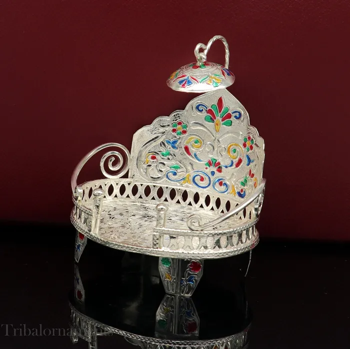 TRIBAL ORNAMENTS Rings Silver throne 925 sterling silver handcrafted small sinhasan idol god throne god statues stand chair temple puja god article su529