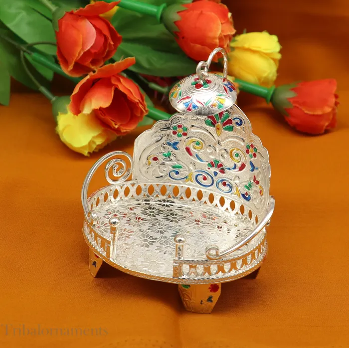TRIBAL ORNAMENTS Rings Silver throne 925 sterling silver handcrafted small sinhasan idol god throne god statues stand chair temple puja god article su529