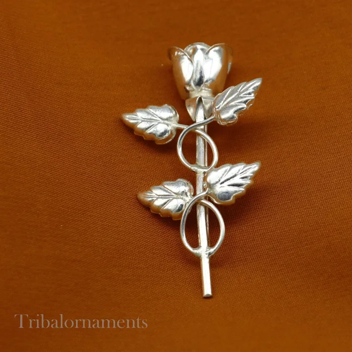 TRIBAL ORNAMENTS Rings Solid sterling silver handmade rose flower design mens brooch for shirt or suit blazer suit amazing wedding party jewelry for mens b03
