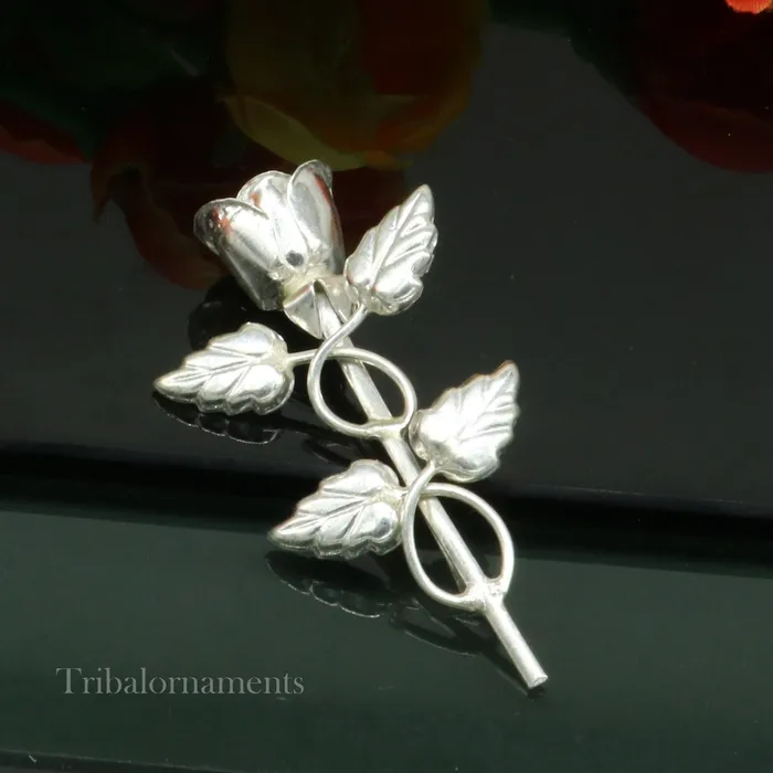 TRIBAL ORNAMENTS Rings Solid sterling silver handmade rose flower design mens brooch for shirt or suit blazer suit amazing wedding party jewelry for mens b03
