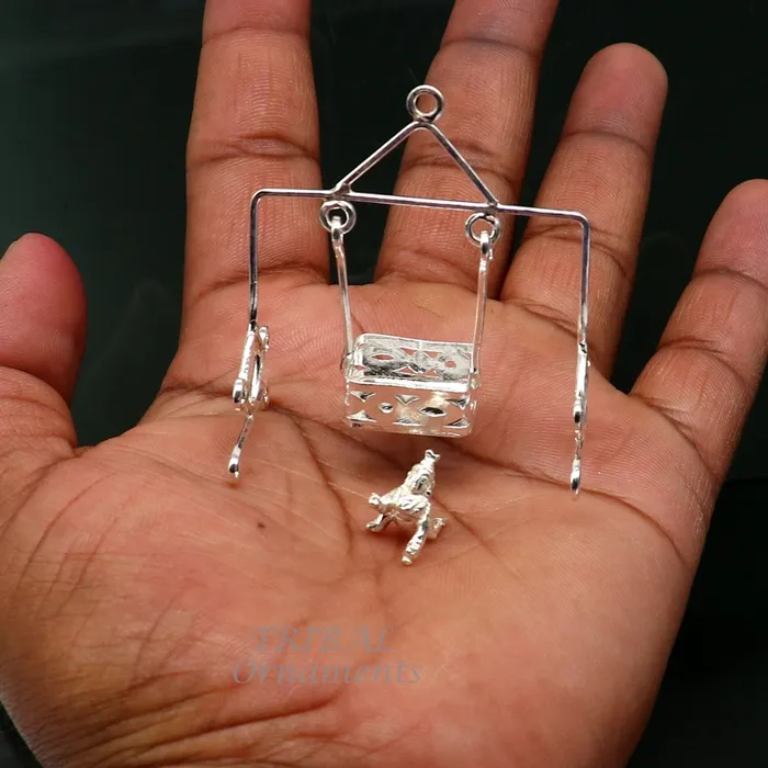 TribalOrnaments Necklaces 925 sterling silver handmade light weight Laddu Gopala jhula Krishna swing child krishna palana silver jhula laddu gopal jhula su957