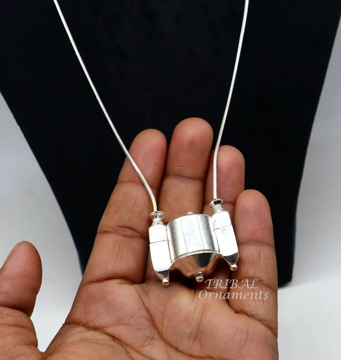 TribalOrnaments Necklaces Sterling silver stylish vintage antique designer Idol shiva lingam box pendant casket box pendant for shiva lingam ethnic inidia set495