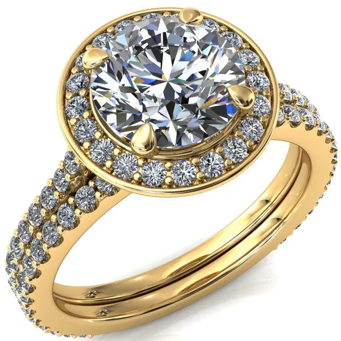 Valma Round Center Stone Floating Diamond Halo and Sides Ring Fire Brilliance Rings Valma Round Center Stone Floating Diamond Halo and Sides Ring Fire Brilliance Rings