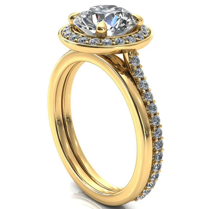 Valma Round Center Stone Floating Diamond Halo and Sides Ring Fire Brilliance Rings