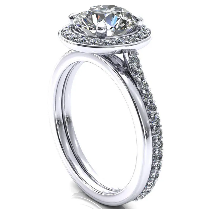 Valma Round Center Stone Floating Diamond Halo and Sides Ring Fire Brilliance Rings