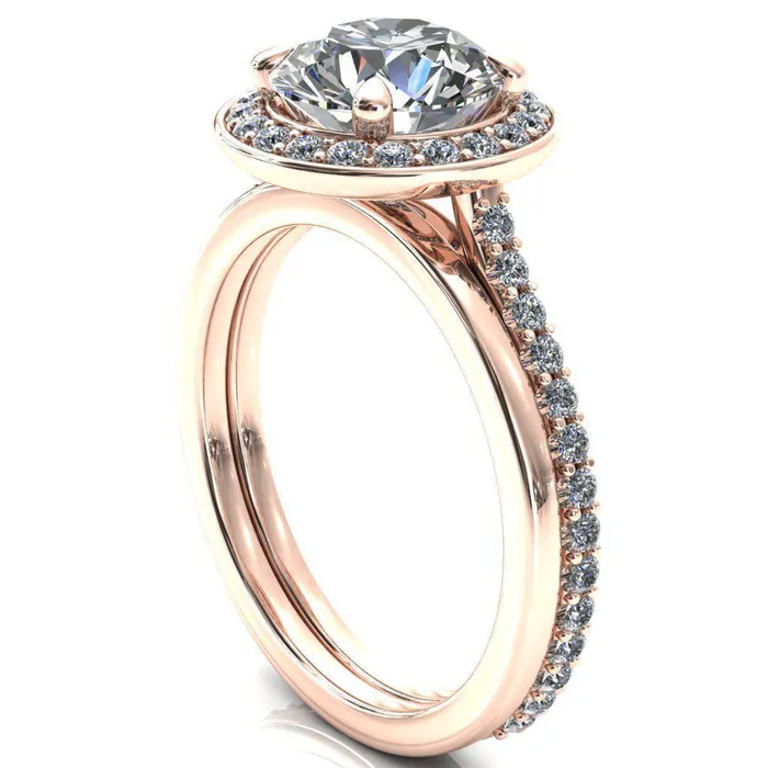Valma Round Center Stone Floating Diamond Halo and Sides Ring Fire Brilliance Rings