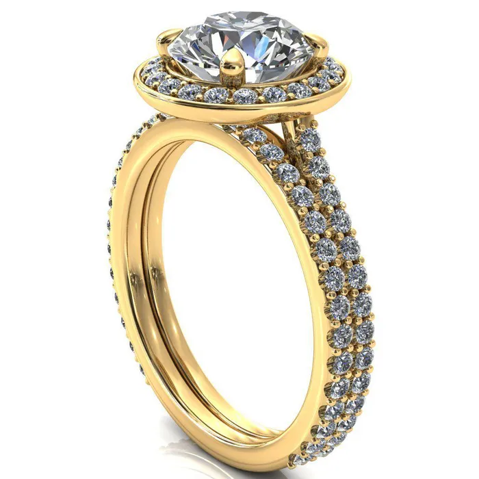 Valma Round Center Stone Floating Diamond Halo and Sides Ring Fire Brilliance Rings