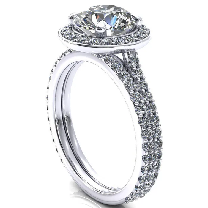 Valma Round Center Stone Floating Diamond Halo and Sides Ring Fire Brilliance Rings