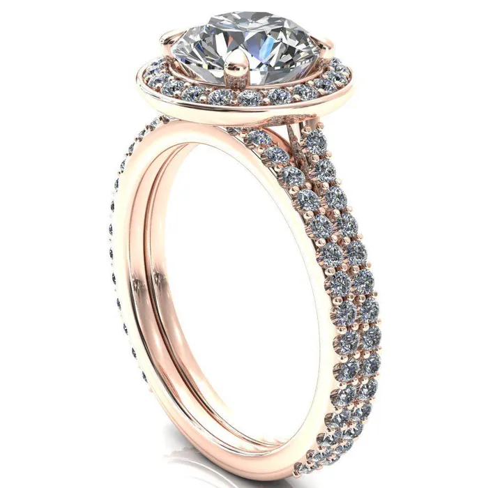 Valma Round Center Stone Floating Diamond Halo and Sides Ring Fire Brilliance Rings