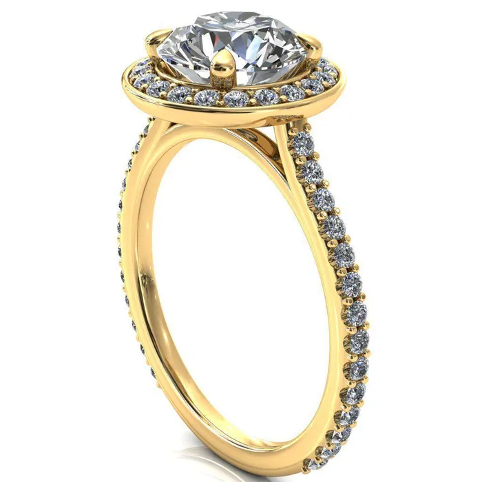 Valma Round Center Stone Floating Diamond Halo and Sides Ring Fire Brilliance Rings