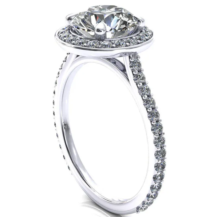 Valma Round Center Stone Floating Diamond Halo and Sides Ring Fire Brilliance Rings