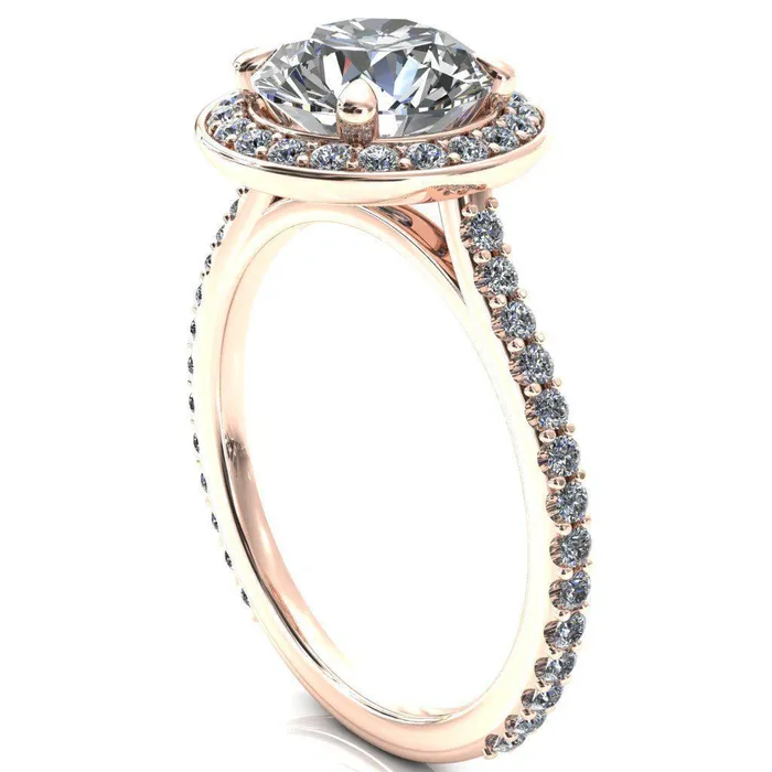 Valma Round Center Stone Floating Diamond Halo and Sides Ring Fire Brilliance Rings