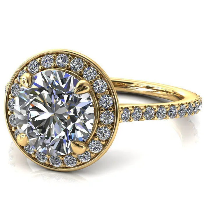 Valma Round Center Stone Floating Diamond Halo and Sides Ring Fire Brilliance Rings