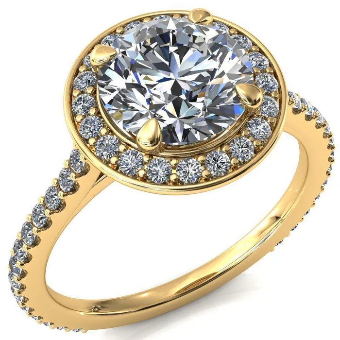 Valma Round Center Stone Floating Diamond Halo and Sides Ring Fire Brilliance Rings