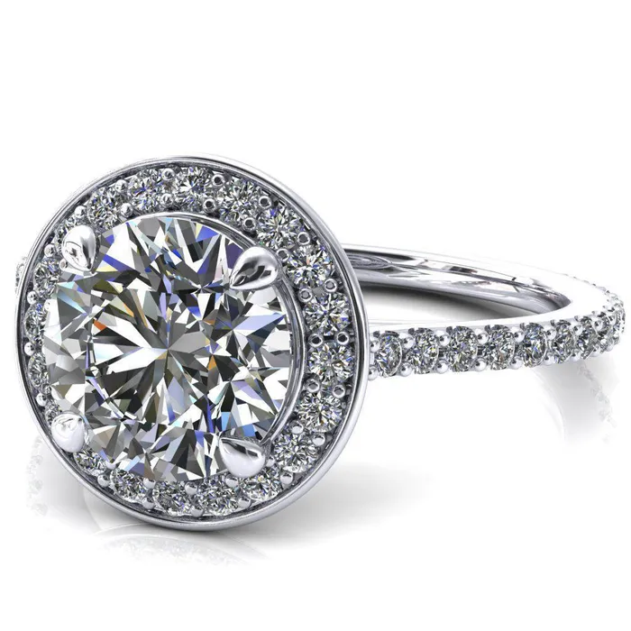 Valma Round Center Stone Floating Diamond Halo and Sides Ring Fire Brilliance Rings