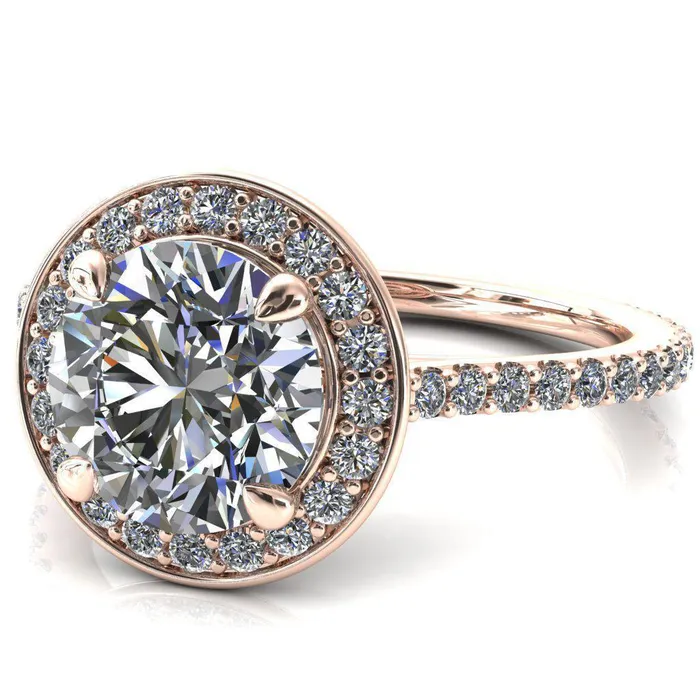 Valma Round Center Stone Floating Diamond Halo and Sides Ring Fire Brilliance Rings