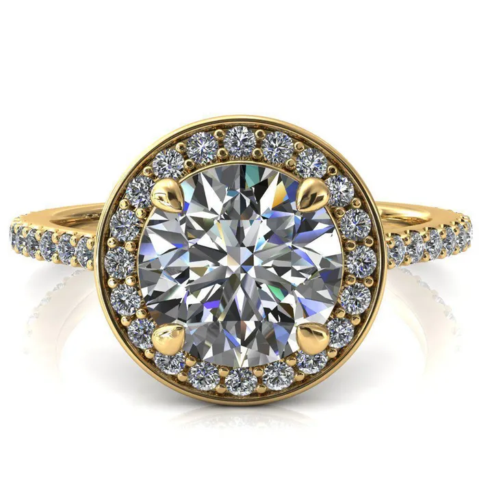 Valma Round Center Stone Floating Diamond Halo and Sides Ring Fire Brilliance Rings