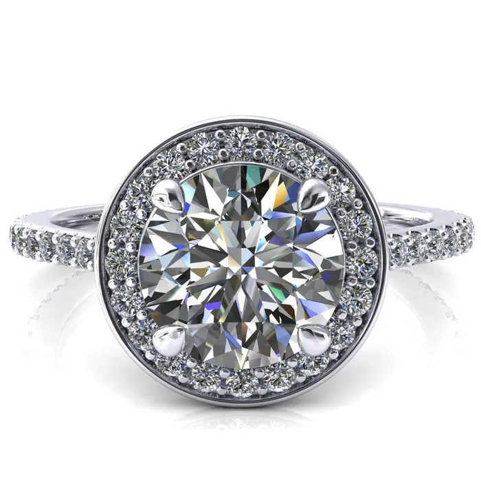 Valma Round Center Stone Floating Diamond Halo and Sides Ring Fire Brilliance Rings