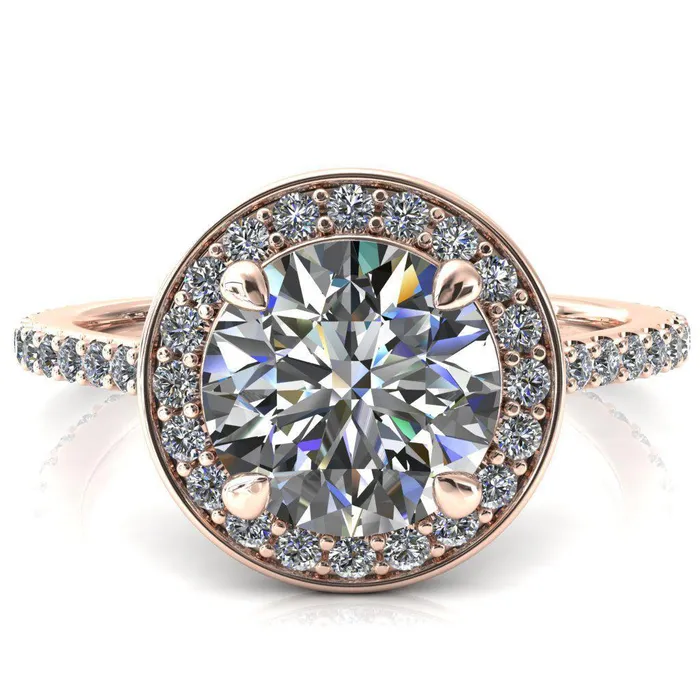 Valma Round Center Stone Floating Diamond Halo and Sides Ring Fire Brilliance Rings
