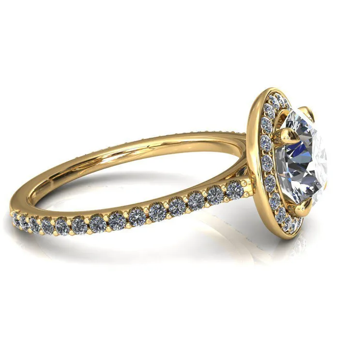 Valma Round Center Stone Floating Diamond Halo and Sides Ring Fire Brilliance Rings