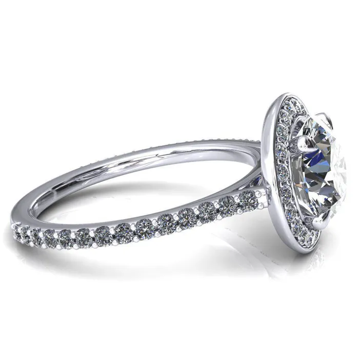 Valma Round Center Stone Floating Diamond Halo and Sides Ring Fire Brilliance Rings