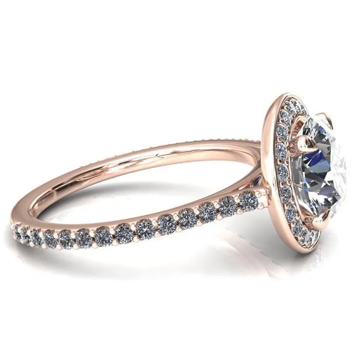 Valma Round Center Stone Floating Diamond Halo and Sides Ring Fire Brilliance Rings