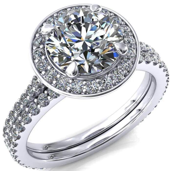 Valma Round Center Stone Floating Diamond Halo and Sides Ring Fire Brilliance Rings