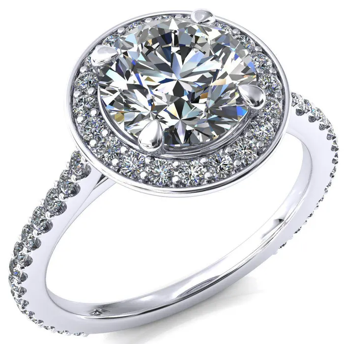 Valma Round Center Stone Floating Diamond Halo and Sides Ring Fire Brilliance Rings