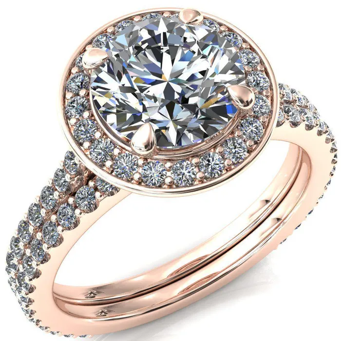 Valma Round Center Stone Floating Diamond Halo and Sides Ring Fire Brilliance Rings