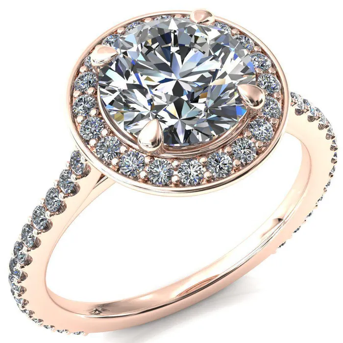 Valma Round Center Stone Floating Diamond Halo and Sides Ring Fire Brilliance Rings
