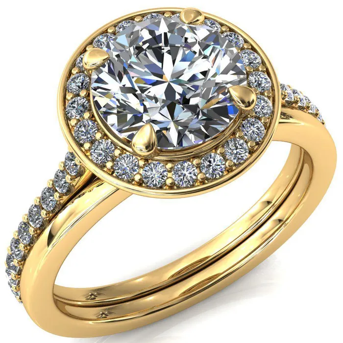 Valma Round Center Stone Floating Diamond Halo and Sides Ring Fire Brilliance Rings