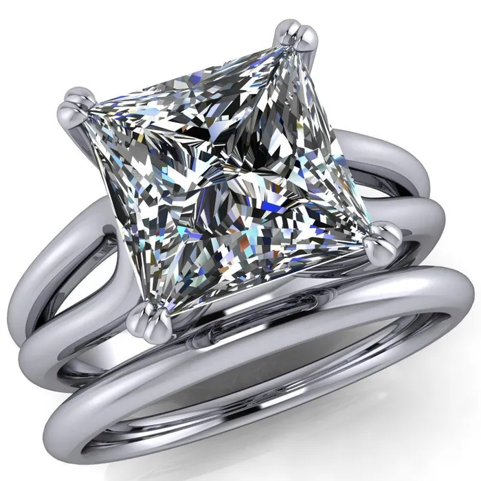 Weiss PrincessSquare 4 Prong Side Loop Ring Fire Brilliance Rings