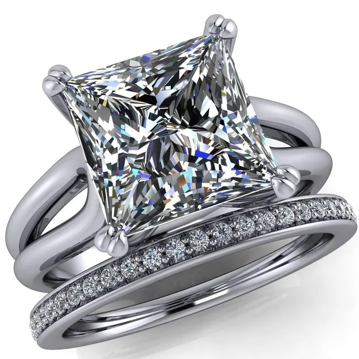 Weiss PrincessSquare 4 Prong Side Loop Ring Fire Brilliance Rings