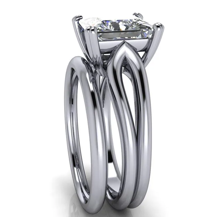 Weiss PrincessSquare 4 Prong Side Loop Ring Fire Brilliance Rings