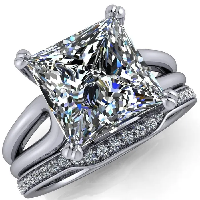 Weiss PrincessSquare 4 Prong Side Loop Ring Fire Brilliance Rings